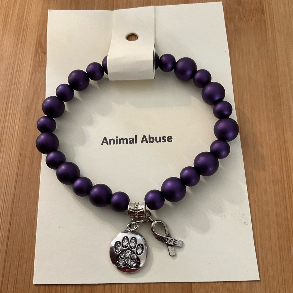 Hand Crafted Awareness Bracelet Purple Animal Abuse Charms-Hope Paw Print - Picture 7 of 8